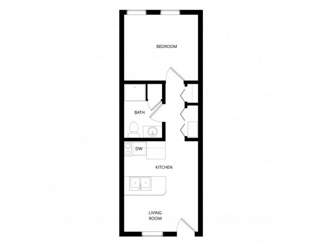 Floor plan for studio, 1 bath, 384 sqft